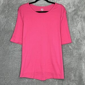 BFA Classics 2X Top Shirt Fuchsia Pink Solid Short Sleeve Scoop Neck Cotton